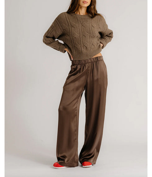 Tristan Cable Cashmere Crew - Swiss Brown